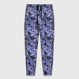 Мужские брюки 3D с принтом Сине-фиолетовый цветочный узор в Тюмени, 100% полиэстер | манжеты по низу, эластичный пояс регулируется шнурком, по бокам два кармана без застежек, внутренняя часть кармана из мелкой сетки | Тематика изображения на принте: однотонный | ретро | синие цветы | темный узор | цветочный узор | цветы