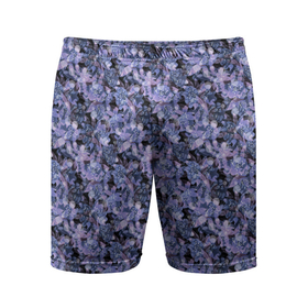 Мужские шорты спортивные с принтом Сине-фиолетовый цветочный узор в Курске,  |  | однотонный | ретро | синие цветы | темный узор | цветочный узор | цветы