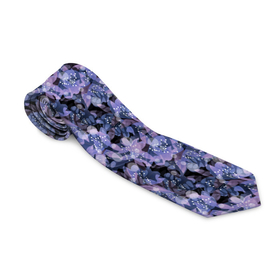 Галстук 3D с принтом Сине фиолетовый цветочный узор в Курске, 100% полиэстер | Длина 148 см; Плотность 150-180 г/м2 | Тематика изображения на принте: однотонный | ретро | синие цветы | темный узор | цветочный узор | цветы