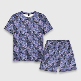 Мужской костюм с шортами 3D с принтом Сине фиолетовый цветочный узор в Белгороде,  |  | Тематика изображения на принте: однотонный | ретро | синие цветы | темный узор | цветочный узор | цветы