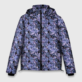 Мужская зимняя куртка 3D с принтом Сине фиолетовый цветочный узор в Белгороде, верх — 100% полиэстер; подкладка — 100% полиэстер; утеплитель — 100% полиэстер | длина ниже бедра, свободный силуэт Оверсайз. Есть воротник-стойка, отстегивающийся капюшон и ветрозащитная планка. 

Боковые карманы с листочкой на кнопках и внутренний карман на молнии. | Тематика изображения на принте: однотонный | ретро | синие цветы | темный узор | цветочный узор | цветы