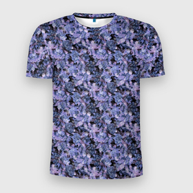 Мужская футболка 3D спортивная с принтом Сине-фиолетовый цветочный узор , 100% полиэстер с улучшенными характеристиками | приталенный силуэт, круглая горловина, широкие плечи, сужается к линии бедра | однотонный | ретро | синие цветы | темный узор | цветочный узор | цветы