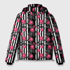Мужская зимняя куртка 3D с принтом акварельные розы на полосатом , верх — 100% полиэстер; подкладка — 100% полиэстер; утеплитель — 100% полиэстер | длина ниже бедра, свободный силуэт Оверсайз. Есть воротник-стойка, отстегивающийся капюшон и ветрозащитная планка. 

Боковые карманы с листочкой на кнопках и внутренний карман на молнии. | акварельные розы | акварельный | красный | красный и черный | полосатый | полосатый черный | полосы | розы | черный