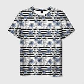 Мужская футболка 3D с принтом Акварельный полосатый узор  в Петрозаводске, 100% полиэфир | прямой крой, круглый вырез горловины, длина до линии бедер | акварель | акварельные цветы | детский | женский | малышам | модный | цветочный узор | цветы | черный и белый