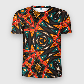 Мужская футболка 3D спортивная с принтом Абстрактный арабский узор  в Тюмени, 100% полиэстер с улучшенными характеристиками | приталенный силуэт, круглая горловина, широкие плечи, сужается к линии бедра | абстрактный | арабский | восточный | геометрические фигуры | заплатки | коричневый | оранжевый | орнамент | пэчворк | современный