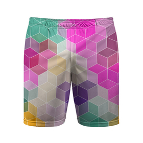 Мужские шорты спортивные с принтом Абстрактный разноцветный узор  ,  |  | абстрактный | бирюзовый | бордовый | геометрические фигуры | модный | розовый | ромбы | современный