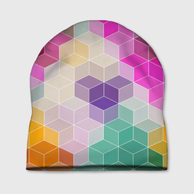 Шапка 3D с принтом Абстрактный разноцветный узор  , 100% полиэстер | универсальный размер, печать по всей поверхности изделия | абстрактный | бирюзовый | бордовый | геометрические фигуры | модный | розовый | ромбы | современный