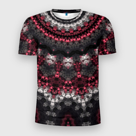 Мужская футболка 3D спортивная с принтом Красно-черный мозаичный узор  в Тюмени, 100% полиэстер с улучшенными характеристиками | приталенный силуэт, круглая горловина, широкие плечи, сужается к линии бедра | абстрактный | восточный орнамент | калейдоскоп | красный и черный | креативный | модный | мозаика | орнамент | популярный | современный