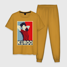 Мужская пижама хлопок с принтом КУРОО ТЕЦУРО / TETSURO в Курске, 100% хлопок | брюки и футболка прямого кроя, без карманов, на брюках мягкая резинка на поясе и по низу штанин
 | Тематика изображения на принте: anime | haikyu | kuroo tetsuro | manga | nekoma. | аниме | волейбол | герой | куроо тецуро | манга | некома | персонаж