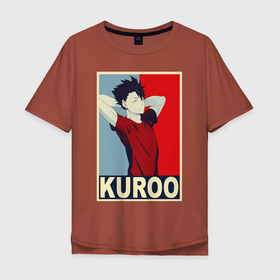 Мужская футболка хлопок Oversize с принтом КУРОО ТЕЦУРО / TETSURO , 100% хлопок | свободный крой, круглый ворот, “спинка” длиннее передней части | anime | haikyu | kuroo tetsuro | manga | nekoma. | аниме | волейбол | герой | куроо тецуро | манга | некома | персонаж