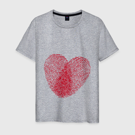 Мужская футболка хлопок с принтом Отпечаток на сердце  в Екатеринбурге, 100% хлопок | прямой крой, круглый вырез горловины, длина до линии бедер, слегка спущенное плечо. | Тематика изображения на принте: клятва | кровь | отпечатки пальцев | отпечаток | отпечаток на сердце | сердце | узор