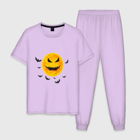 Мужская пижама хлопок с принтом Halloween  , 100% хлопок | брюки и футболка прямого кроя, без карманов, на брюках мягкая резинка на поясе и по низу штанин
 | drawing | halloweencostume | pumpkin | праздник | хэллоуин