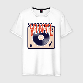 Мужская футболка хлопок с принтом Винил Vinyl DJ в Курске, 100% хлопок | прямой крой, круглый вырез горловины, длина до линии бедер, слегка спущенное плечо. | dj | vinyl | вечеринка | винил | диджей | музыка | музыкальный | пластинка | проигрыватель | рисунок