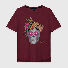 Мужская футболка хлопок Oversize с принтом День мертвых Мексика в Санкт-Петербурге, 100% хлопок | свободный крой, круглый ворот, “спинка” длиннее передней части | calavera | sugar skull | день мертвых | иллюстрация | калавера | мексика | мексиканская вечеринка | мехико | рисунок | цветы | череп | череп с цветами