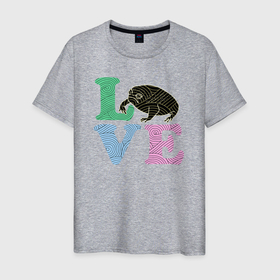Мужская футболка хлопок с принтом Дождевая жаба лав love в Тюмени, 100% хлопок | прямой крой, круглый вырез горловины, длина до линии бедер, слегка спущенное плечо. | breviceps fuscus | english | love | амфибия | африка | африканская дождевая лягушка | дождевая жаба | жаба | иллюстрация | иностранный | лав | лягушка | надпись | по английски | рисунок | текст | черная