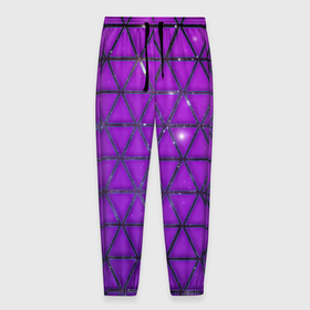 Мужские брюки 3D с принтом Фиолетовые треугольники в Кировске, 100% полиэстер | манжеты по низу, эластичный пояс регулируется шнурком, по бокам два кармана без застежек, внутренняя часть кармана из мелкой сетки | purple | абстракция | звезды | космос | треугольник