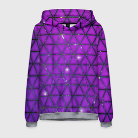 Мужская толстовка 3D с принтом Фиолетовые треугольники в Курске, 100% полиэстер | двухслойный капюшон со шнурком для регулировки, мягкие манжеты на рукавах и по низу толстовки, спереди карман-кенгуру с мягким внутренним слоем. | Тематика изображения на принте: purple | абстракция | звезды | космос | треугольник