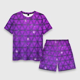 Мужской костюм с шортами 3D с принтом Фиолетовые треугольники в Курске,  |  | purple | абстракция | звезды | космос | треугольник