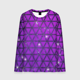 Мужской лонгслив 3D с принтом Фиолетовые треугольники в Курске, 100% полиэстер | длинные рукава, круглый вырез горловины, полуприлегающий силуэт | Тематика изображения на принте: purple | абстракция | звезды | космос | треугольник