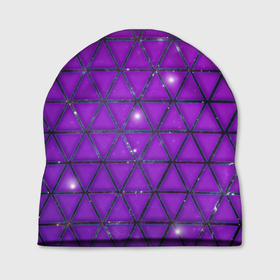 Шапка 3D с принтом Фиолетовые треугольники в Новосибирске, 100% полиэстер | универсальный размер, печать по всей поверхности изделия | purple | абстракция | звезды | космос | треугольник