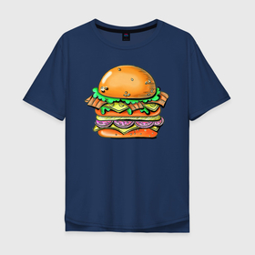 Мужская футболка хлопок Oversize с принтом Даблмак в Тюмени, 100% хлопок | свободный крой, круглый ворот, “спинка” длиннее передней части | бургер | вредная еда | гамбургер | иллюстрация | макдак | чизбургер
