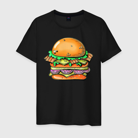 Мужская футболка хлопок с принтом Даблмак в Петрозаводске, 100% хлопок | прямой крой, круглый вырез горловины, длина до линии бедер, слегка спущенное плечо. | бургер | вредная еда | гамбургер | иллюстрация | макдак | чизбургер