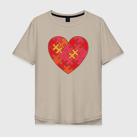 Мужская футболка хлопок Oversize с принтом Аутизм Пазл из сердца в Курске, 100% хлопок | свободный крой, круглый ворот, “спинка” длиннее передней части | 2 апреля | аутизм | аутист | всемирный день аутизма | красное | любовь | пазл | сердце | символ аутизма