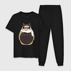 Мужская пижама хлопок с принтом Totoro Rosso в Курске, 100% хлопок | брюки и футболка прямого кроя, без карманов, на брюках мягкая резинка на поясе и по низу штанин
 | ghibli | japan | nature | neigbor | neighbour | totoro | анимация | аниме | гибли | друг | животные | лес | милый | мир | миядзаки | мой сосед тоторо | мульт | мультфильм | природа | сосед | тоторо | хаяо | хранитель | япония