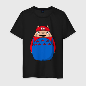 Мужская футболка хлопок с принтом Totoro Mario в Новосибирске, 100% хлопок | прямой крой, круглый вырез горловины, длина до линии бедер, слегка спущенное плечо. | ghibli | japan | mario | nature | neigbor | neighbour | totoro | анимация | аниме | гибли | друг | животные | лес | марио | милый | мир | миядзаки | мой сосед тоторо | мульт | мультфильм | природа | сосед | тоторо | хаяо | хранитель