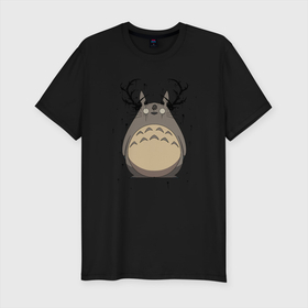 Мужская футболка хлопок Slim с принтом Totoro Deer в Екатеринбурге, 92% хлопок, 8% лайкра | приталенный силуэт, круглый вырез ворота, длина до линии бедра, короткий рукав | deer | ghibli | japan | nature | neigbor | neighbour | totoro | анимация | аниме | гибли | друг | животные | лес | милый | мир | миядзаки | мой сосед тоторо | мульт | мультфильм | олень | природа | сосед | тоторо | хаяо | хранитель
