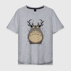 Мужская футболка хлопок Oversize с принтом Totoro Deer , 100% хлопок | свободный крой, круглый ворот, “спинка” длиннее передней части | deer | ghibli | japan | nature | neigbor | neighbour | totoro | анимация | аниме | гибли | друг | животные | лес | милый | мир | миядзаки | мой сосед тоторо | мульт | мультфильм | олень | природа | сосед | тоторо | хаяо | хранитель