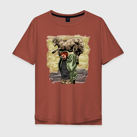 Мужская футболка хлопок Oversize с принтом Большой пир в Тюмени, 100% хлопок | свободный крой, круглый ворот, “спинка” длиннее передней части | баран | барашик | иллюстрация | овечка | празднование