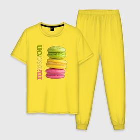 Мужская пижама хлопок с принтом Macaron в Белгороде, 100% хлопок | брюки и футболка прямого кроя, без карманов, на брюках мягкая резинка на поясе и по низу штанин
 | Тематика изображения на принте: вкус | лакомство | пирожное | сладость | цвет