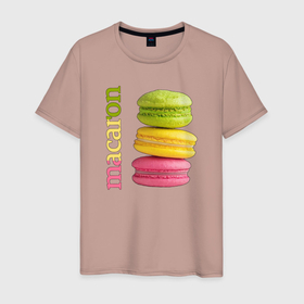 Мужская футболка хлопок с принтом Macaron в Тюмени, 100% хлопок | прямой крой, круглый вырез горловины, длина до линии бедер, слегка спущенное плечо. | вкус | лакомство | пирожное | сладость | цвет