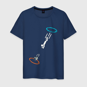 Мужская футболка хлопок с принтом Портал в Белгороде, 100% хлопок | прямой крой, круглый вырез горловины, длина до линии бедер, слегка спущенное плечо. | пирожное | портал | прыжок | скорость | телепортация