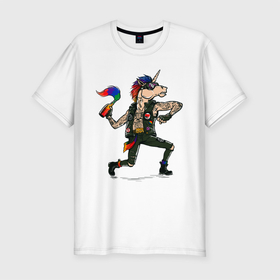 Мужская футболка хлопок Slim с принтом Единорг Панк в Санкт-Петербурге, 92% хлопок, 8% лайкра | приталенный силуэт, круглый вырез ворота, длина до линии бедра, короткий рукав | pride | единорог | конь | лошадь | панг | рог | рок