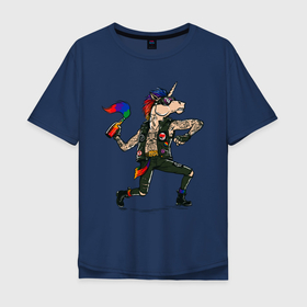Мужская футболка хлопок Oversize с принтом Единорг Панк в Тюмени, 100% хлопок | свободный крой, круглый ворот, “спинка” длиннее передней части | pride | единорог | конь | лошадь | панг | рог | рок