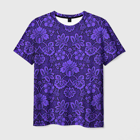 Мужская футболка 3D с принтом Домашние обои  , 100% полиэфир | прямой крой, круглый вырез горловины, длина до линии бедер | домашние обои | обои | орнамент | текстуры | узор | фиолетовое | хохлома | цветы