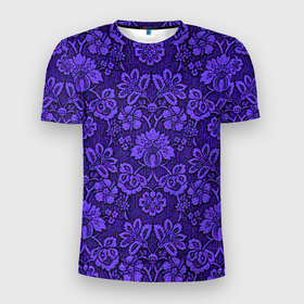 Мужская футболка 3D спортивная с принтом Домашние обои  в Тюмени, 100% полиэстер с улучшенными характеристиками | приталенный силуэт, круглая горловина, широкие плечи, сужается к линии бедра | домашние обои | обои | орнамент | текстуры | узор | фиолетовое | хохлома | цветы