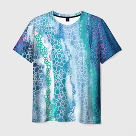 Мужская футболка 3D с принтом Водопад красочной пены в Новосибирске, 100% полиэфир | прямой крой, круглый вырез горловины, длина до линии бедер | абстракция | акварель | вода | водопад | водопад красочной пены | круги | кругляшки | пена | пузыри | пузырь | узор