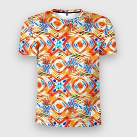 Мужская футболка 3D спортивная с принтом Летний абстрактный узор  в Петрозаводске, 100% полиэстер с улучшенными характеристиками | приталенный силуэт, круглая горловина, широкие плечи, сужается к линии бедра | абстрактный | детский | желтый | красочный узор | креативный | летний | пляжный | солнечный