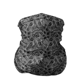 Бандана-труба 3D с принтом Черно-белый ажурный узор  в Петрозаводске, 100% полиэстер, ткань с особыми свойствами — Activecool | плотность 150‒180 г/м2; хорошо тянется, но сохраняет форму | Тематика изображения на принте: абстрактные цветы | абстрактный узор | ажурный | для женщин | кружевные цветы | модный | цветочный | цветы | черный и белый
