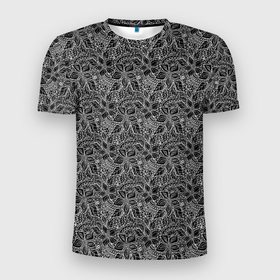 Мужская футболка 3D спортивная с принтом Черно-белый ажурный узор  в Белгороде, 100% полиэстер с улучшенными характеристиками | приталенный силуэт, круглая горловина, широкие плечи, сужается к линии бедра | абстрактные цветы | абстрактный узор | ажурный | для женщин | кружевные цветы | модный | цветочный | цветы | черный и белый