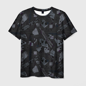 Мужская футболка 3D с принтом Темный серый узор мемфис , 100% полиэфир | прямой крой, круглый вырез горловины, длина до линии бедер | абстрактный | геометрический | детский | клетка | клетчатый узор | линии | мемфис | популярный | современный | темно черный | школьный