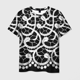 Мужская футболка 3D с принтом Черно-белое кружево , 100% полиэфир | прямой крой, круглый вырез горловины, длина до линии бедер | ажурный | кружевной | кружево | крупное кружево | монохром | рисунок | тренды | чб | черно белый