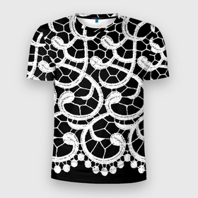 Мужская футболка 3D спортивная с принтом Черно-белое кружево в Белгороде, 100% полиэстер с улучшенными характеристиками | приталенный силуэт, круглая горловина, широкие плечи, сужается к линии бедра | ажурный | кружевной | кружево | крупное кружево | монохром | рисунок | тренды | чб | черно белый