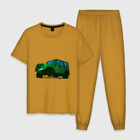 Мужская пижама хлопок с принтом УАЗ Хантер I Hunter в Белгороде, 100% хлопок | брюки и футболка прямого кроя, без карманов, на брюках мягкая резинка на поясе и по низу штанин
 | off road | внедорожник | джип | зеленый | камень | уазик