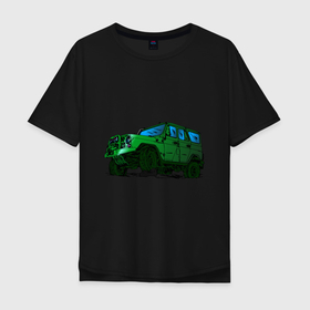 Мужская футболка хлопок Oversize с принтом УАЗ Хантер I Hunter в Курске, 100% хлопок | свободный крой, круглый ворот, “спинка” длиннее передней части | off road | внедорожник | джип | зеленый | камень | уазик