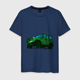Мужская футболка хлопок с принтом УАЗ Хантер I Hunter в Екатеринбурге, 100% хлопок | прямой крой, круглый вырез горловины, длина до линии бедер, слегка спущенное плечо. | off road | внедорожник | джип | зеленый | камень | уазик