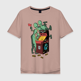 Мужская футболка хлопок Oversize с принтом Пришельцы в игровых автоматах в Кировске, 100% хлопок | свободный крой, круглый ворот, “спинка” длиннее передней части | игра | игровой автомат | инопланетяне | марсиане | нло | пришельцы